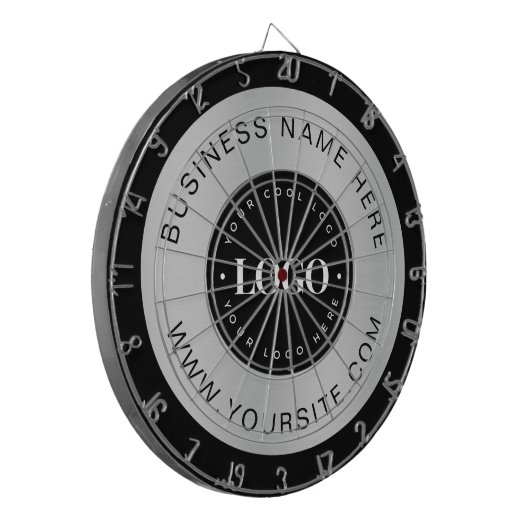 Silver Custom Logo Text Company Business Branded Dartbord (Voorkant Links)
