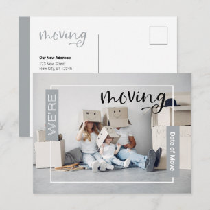 Silver Custom Photo Moving Announcement Kaart