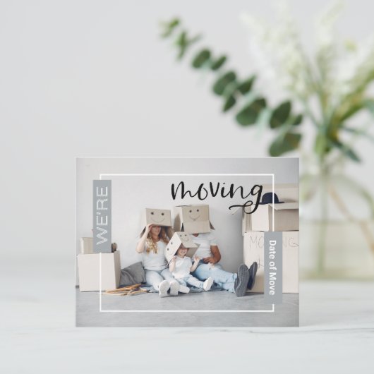 Silver Custom Photo Moving Announcement Kaart (Staand voorkant)
