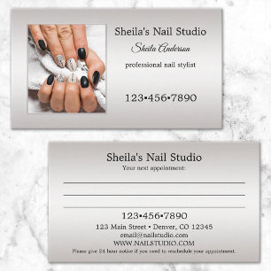 Silver Custom Photo Nail Studio-benoeming Visitekaartje