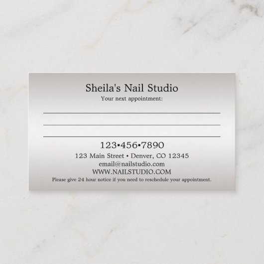 Silver Custom Photo Nail Studio-benoeming Visitekaartje (Achterkant)
