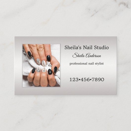 Silver Custom Photo Nail Studio-benoeming Visitekaartje (Voorkant)