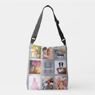 Silver Custom photocollage-monogram Crossbody Tas