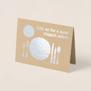 Silver Cutlery Place Setting - Dinner Invitation Folie Kaarten