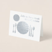 Silver Cutlery Place Setting - Dinner Invitation Folie Kaarten (Voorkant)