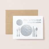 Silver Cutlery Place Setting - Dinner Invitation Folie Kaarten (Voorkant met envelop)