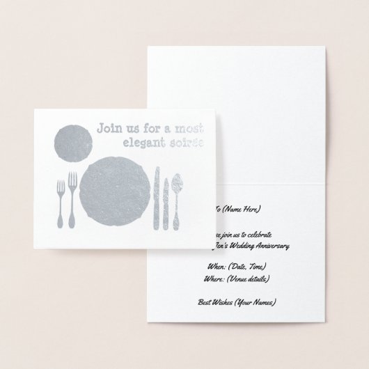 Silver Cutlery Place Setting - Dinner Invitation Folie Kaarten (Display)