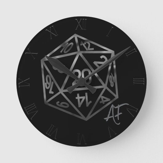 Silver D20 Crit AF | PNP Tabletop Role Player Dice Ronde Klok (Voorkant)