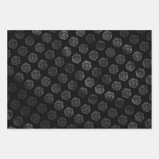 Silver D20 Critmas | PNP Tabletop Role Player Dice Inpakpapier Vel (Voorkant 3)