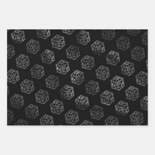 Silver D20 Critmas | PNP Tabletop Role Player Dice Inpakpapier Vel (Voorkant)