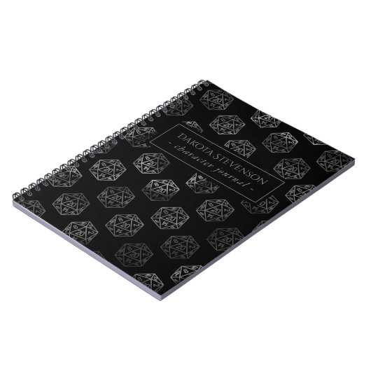 Silver D20-patroon | PNP Tabletop Dice Character Notitieboek (Linkerzijde)