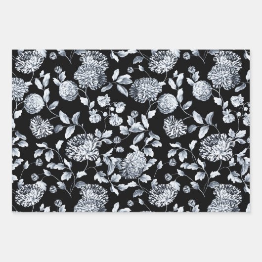 Silver Dahlias Floral Vine Kies achtergrondkleur Inpakpapier Vel (Voorkant 3)