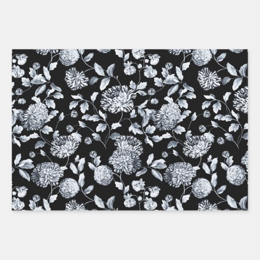 Silver Dahlias Floral Vine Kies achtergrondkleur Inpakpapier Vel (Voorkant 2)