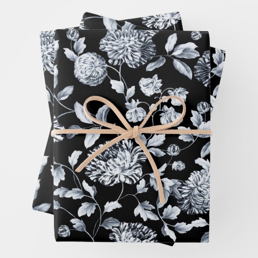 Silver Dahlias Floral Vine Kies achtergrondkleur Inpakpapier Vel (In situ)