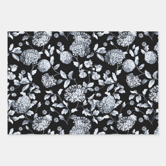 Silver Dahlias Floral Vine Kies achtergrondkleur Inpakpapier Vel (Voorkant)