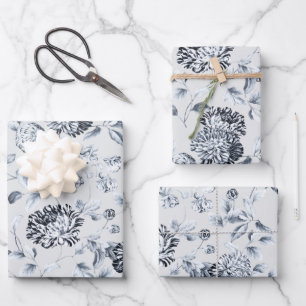 Silver Dahlias Floral vine op parelgrijs Inpakpapier Vel