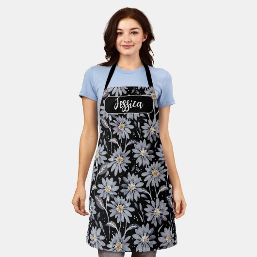 Silver Daisies op zwart-persoonlijk Schort (Gedragen)
