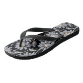 Silver Daisies over Black Floral Teenslippers (Schuin)