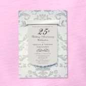 Silver Damask 25e bruiloft Jubileum Invitation Kaart