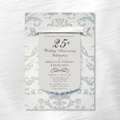 Silver Damask 25e bruiloft Jubileum Invitation Kaart