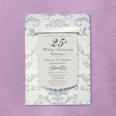 Silver Damask 25e bruiloft Jubileum Invitation Kaart