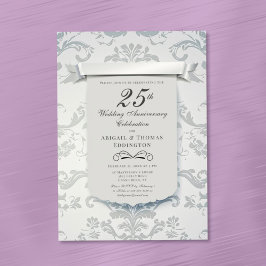 Silver Damask 25e bruiloft Jubileum Invitation Kaart