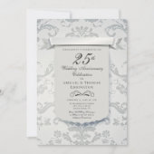 Silver Damask 25e bruiloft Jubileum Invitation Kaart (Voorkant)
