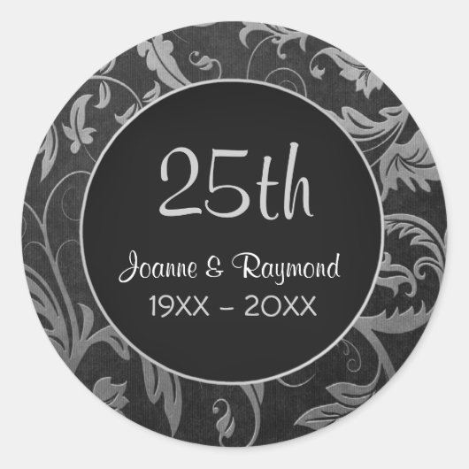 Silver Damask 25e Jubileum - Aanpassen Ronde Sticker (Voorkant)