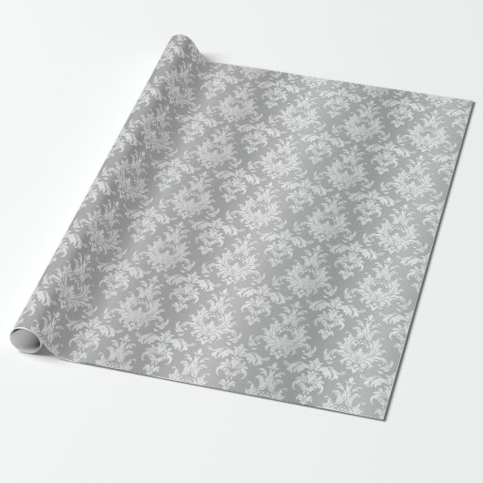 Silver Damask 25th Wedding Jubileum Cadeaupapier (Uitgerold)