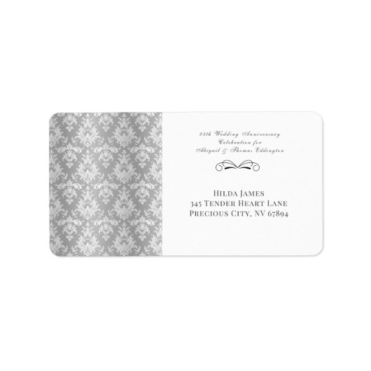 Silver Damask 25th Wedding Jubileum Etiket (Voorkant)