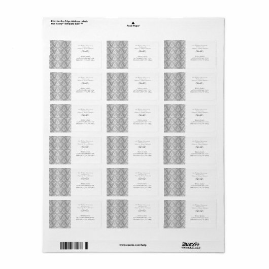 Silver Damask 25th Wedding Jubileum Etiket (Full Sheet)