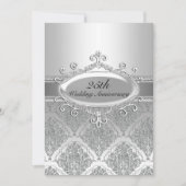 Silver Damask 25th Wedding Jubileum Invite Kaart (Voorkant)