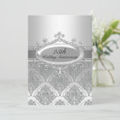 Silver Damask 25th Wedding Jubileum Invite Kaart (Staand voorkant)