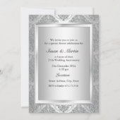 Silver Damask 25th Wedding Jubileum Invite Kaart (Achterkant)