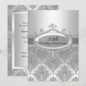 Silver Damask 25th Wedding Jubileum Invite Kaart (Voorkant / Achterkant)