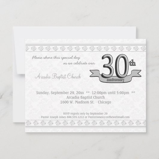 Silver Damask 30th Jubileum Celebration Invite Kaart (Voorkant)