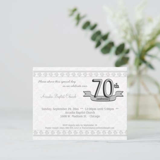 Silver Damask 70th Jubileum Celebration Invite Kaart (Staand voorkant)