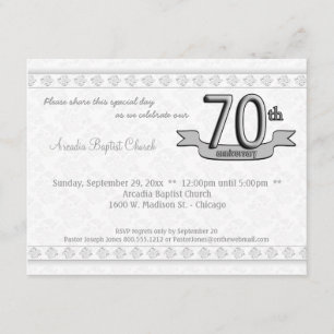 Silver Damask 70th Jubileum Celebration Invite Kaart