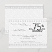 Silver Damask 75th Jubileum Celebration Invite Kaart (Voorkant / Achterkant)