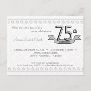 Silver Damask 75th Jubileum Celebration Invite Kaart