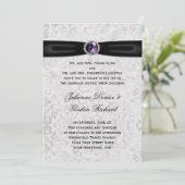 Silver Damask Black Ribbon Paarse Jewel Wedding Kaart (Staand voorkant)