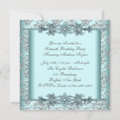 Silver Damask Blauwgroen Blue Sweet 16 Verjaardags Kaart (Achterkant)