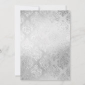 Silver Damask bloemenbruiloft uitnodiging (Achterkant)