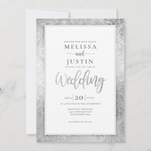 Silver Damask bloemenbruiloft uitnodiging