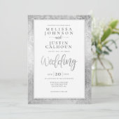 Silver Damask bloemenbruiloft uitnodiging (Staand voorkant)