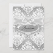  Silver Damask Bow Baptism Uitnodiging (Voorkant)