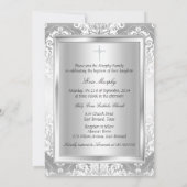  Silver Damask Bow Baptism Uitnodiging (Achterkant)