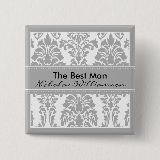 Silver Damask Bridal Party - De beste man Vierkante Button 5,1 Cm (Voorkant)