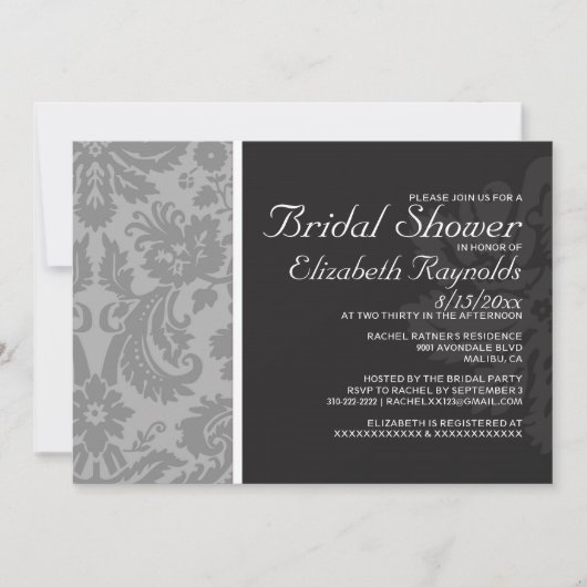 Silver Damask Bridal Shower-uitnodigingen Kaart (Voorkant)