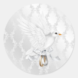 Silver Damask Bruiloft Sticker met duif